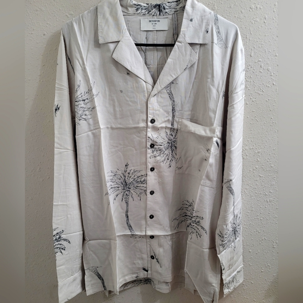 One Teaspoon Palm Island Button Up Shirt in Stone, Sz Small